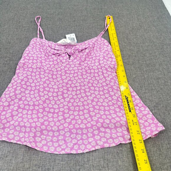 NEW! Hippie Rose Floral Top Lavender Front Tie XL Strappy Tank Rayon Adjustable - Picture 7 of 14